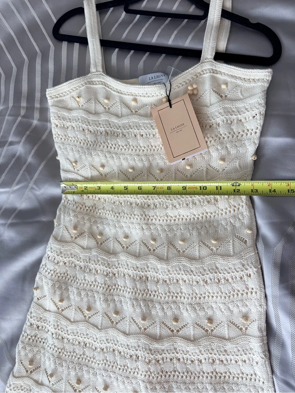 NWT La Ligne Janice Beaded Crochet Sleeveless Cream Midi Dress 100% Cotton - S - Picture 9 of 11